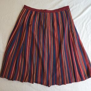 Ann Taylor Maroon Navy Fall Tone Striped Flowy Midi Skirt